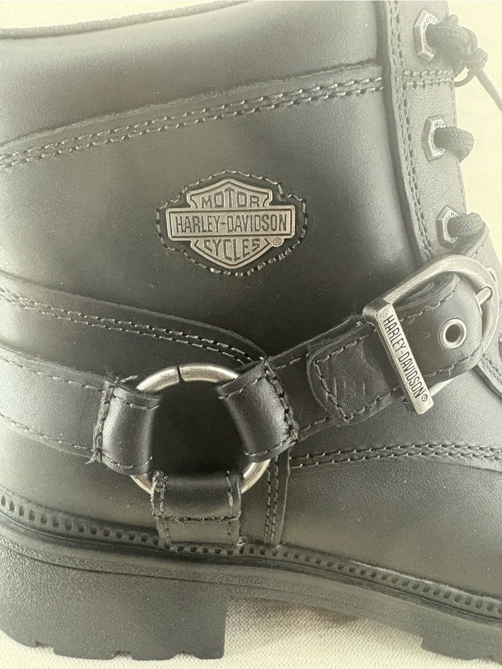 Harley-Davidson Black Lace-Up Leather Buckle Boots - Picture 4 of 9